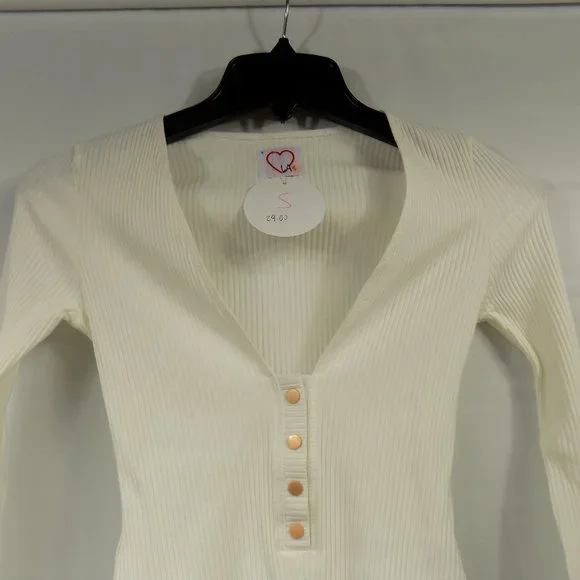 LoveLA Brenda Snap Button Long Sleeve V-Neck Bodysuit Size S - Picture 3 of 10